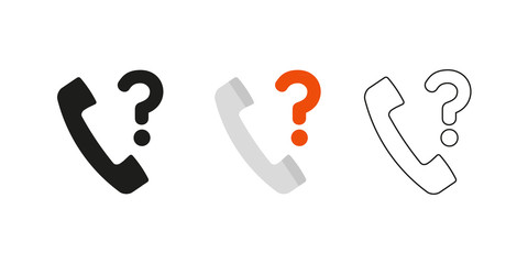 Retro telephone receiver. Three different styles: black, color and outline. Handset symbol. Query sign. Vector illustration, flat design