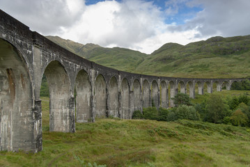 Fototapeta na wymiar Late summer view of Glenfinnan Viaduct near Fort William, Scotland