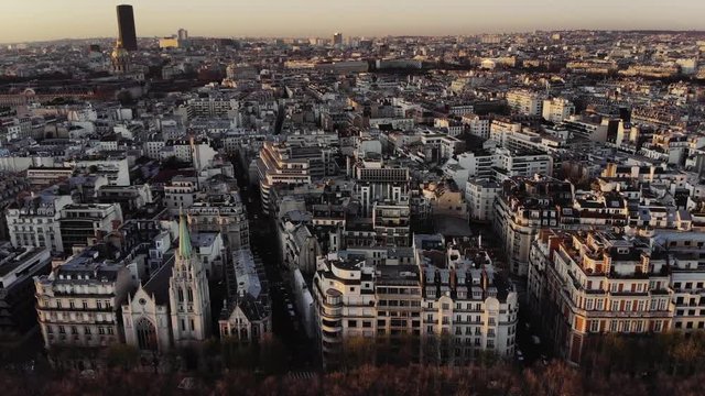 The 7th arrondissement in Paris in an aerial shot. The old city can be seen with all its buildings, churches and parks.