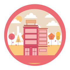Fototapeta premium hotel building urban trees scene vector illustration