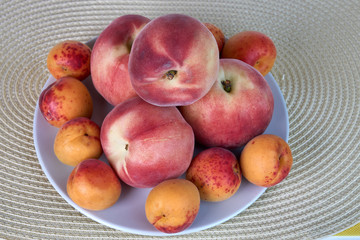 Fresh delicious apricot and peach fruits isolated on white background