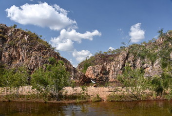 Edith Falls is a series of cascading waterfalls and pools on the Edith River in the Nitmiluk National Park, Australia. Edith Falls is connected to Katherine Gorge.
