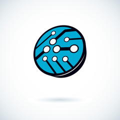 Vector abstract computer circuit board, round technology element with connections. Electronics theme web design. Modern innovation technologies logo.