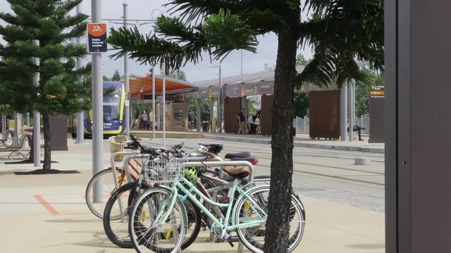 Bikes Parked in Front of G:Link Tram Station in Broadbeach South