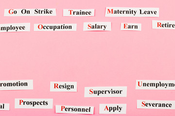 Tagcloud banner. Empty space for your text and design. White paper blanks with words on color texture