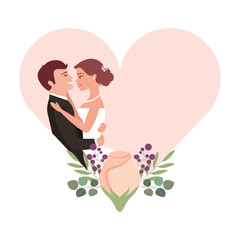 married couple with rose flower decoration in heart