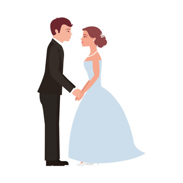 wedding couple holding hands, looking each other clip art preview