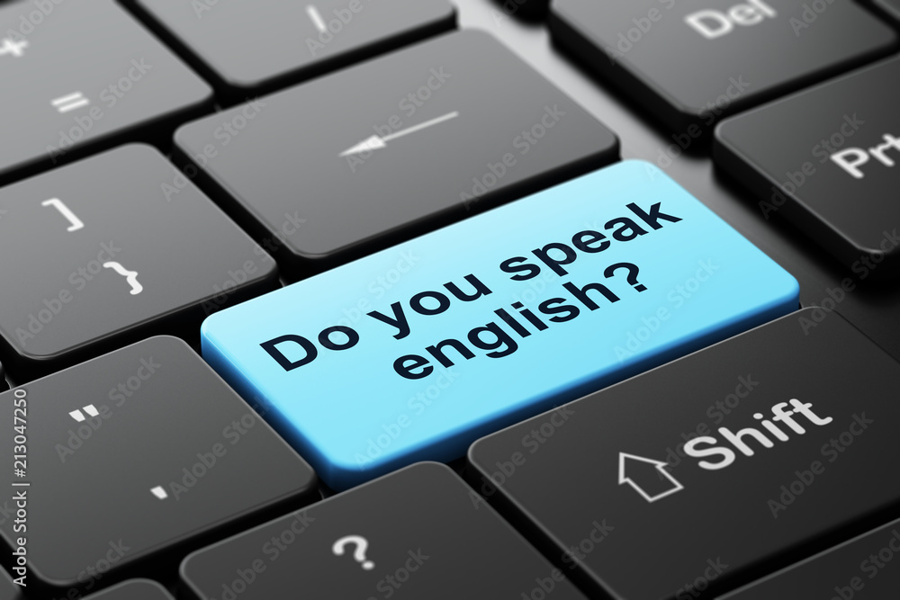 Aufkleber studying concept: computer keyboard with word do you speak english?, selected focus on enter button 
