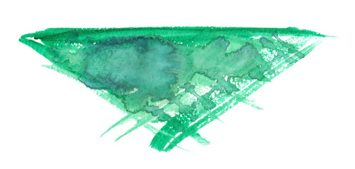 Bright emerald green triangle painted in watercolor on clean white background