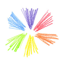 Set of rainbow colored scribbles hand drawn in bright colored pencils on clean white background