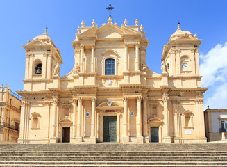 Fototapeta na wymiar Cathedral in Noto, Sicily. Rebuilt after earthquake and reopened in 2007