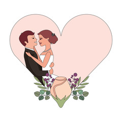 married couple with rose flower decoration in heart