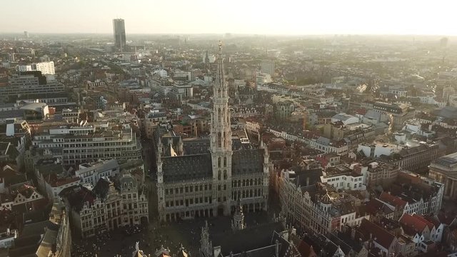 Aerial video shooting through the streets of Brussels. Belgium