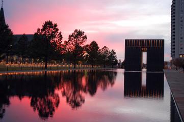 Sunset over Oklahoma City memorial