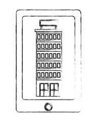 smartphone device with building hotel isolated icon