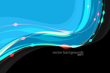 Colorful curved vector abstract wallpaper on a black backgronds