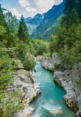 Fototapeta na wymiar Lepena Ravin, Slovenia, mountain and blue water