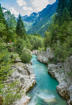 Lepena Ravin, Slovenia, mountain and blue water