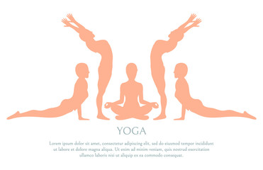 Obraz premium Yoga Silhouette Poster Text Vector Illustration