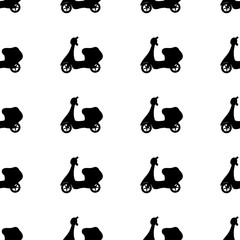 Seamless pattern with black mopeds on the white background.