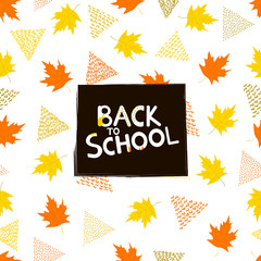 Back to school background with colorful maple leaves and triangles.