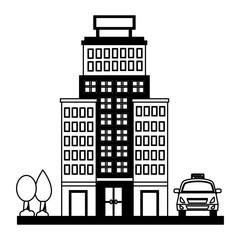 Obraz premium hotel building trees and taxi service