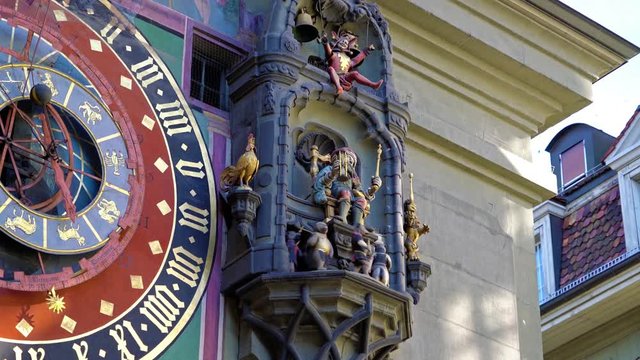 Moving figures of the Zytglogge, medieval clock tower landmark of Bern, Switzerland