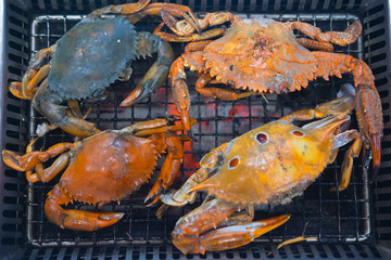Grilled sea crab on the grill