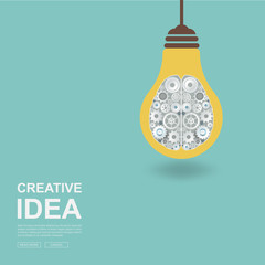 Creative ideas concept. Light bulb with a driven gear .