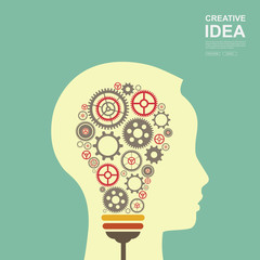 Creative ideas concept. Light bulb with a driven gear .
