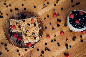 homemade berry blueberry pie and raspberry