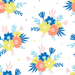Fototapeta na wymiar Hand drawn colorful floral seamless repeat pattern