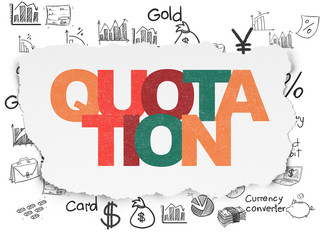 Fototapeta premium Currency concept: Painted multicolor text Quotation on Torn Paper background with Hand Drawn Finance Icons