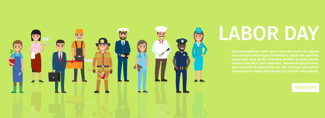 Labor Day Flat Vector Web Banner with Professions