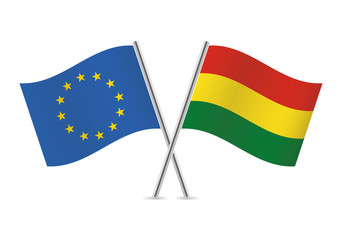 European Union and Bolivia flags. Vector illustration.