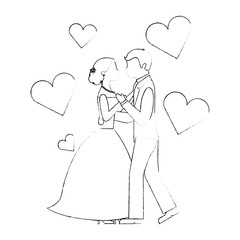 bride and groom wedding day and first dance love hearts