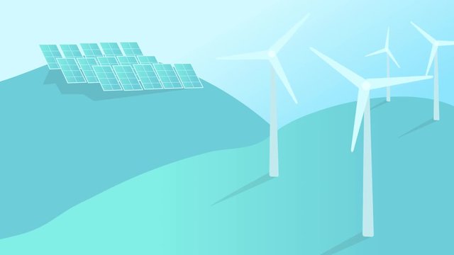 Wind energy flat design video. Wind energy farm animation. Solar panels farm. Bio energy vector concept. stock footage