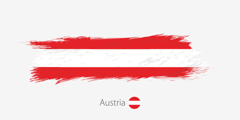 Flag of Austria, grunge abstract brush stroke on gray background. - obrazy, fototapety, plakaty