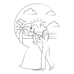 bride and groom wedding day and first dance in beach landscape