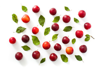Red and yellow plums pattern on white background