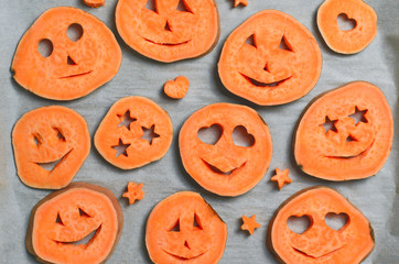 Sweet Potato Carving Funny Faces, Halloween Symbol, Creative Food