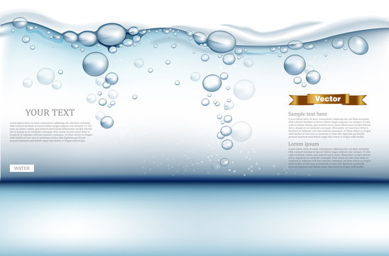 Digital Vector under water background with bubbles, water drops and light waves. Ready for product placement and info-graphic, poster, ads, print or magazines