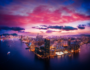 Cityscape of Hong Kong China in magic hour - obrazy, fototapety, plakaty