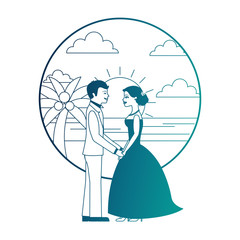 married couple in beach isolated icon