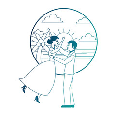 married couple celebrating in beach avatar character