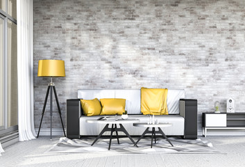 Living room interior in modern style, 3d render