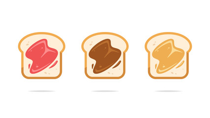 Toasts with strawberry jam chocolate and peanut butter vector