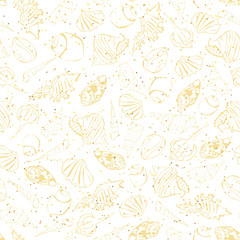 Seashells seamless pattern. Simple drawing seachells