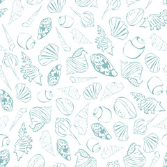 Seashells seamless pattern. Simple drawing seachells