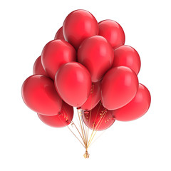 party balloons colorful red birthday decoration. helium balloon bunch glossy. happy holiday, event, anniversary celebration concept. 3d illustration